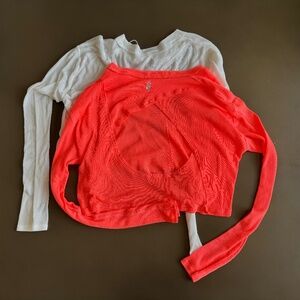 Free People Movement: My Time Layer Ribbed 2 LS Shirts: size S, orange & white